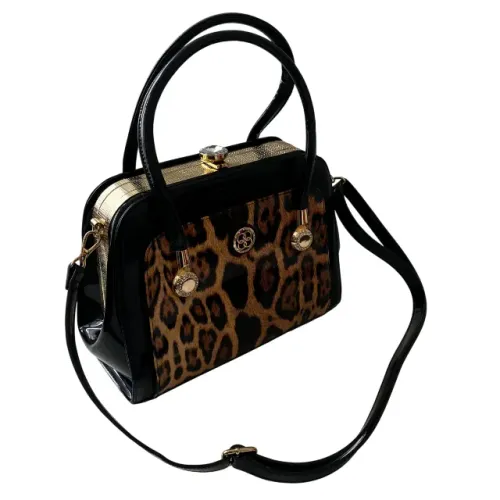 Bolsa Chenson Verniz Onça Animal Print Baú Com Pedra Feminina