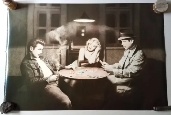 Pôster M. Monroe, James Dean e H. Bogart Jogando Pôquer (93X62cm) Novo, Imp. e Licenciado