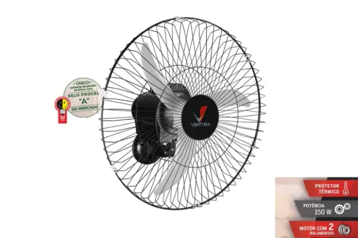 Ventilador Oscilante de Parede Ventura 60cm 150 W Bivolt Preto - VENTI DELTA