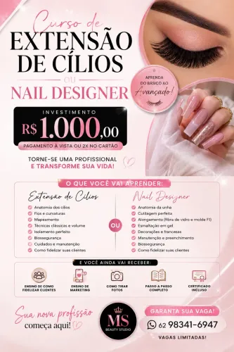 Curso de extensão de cílios ou unha