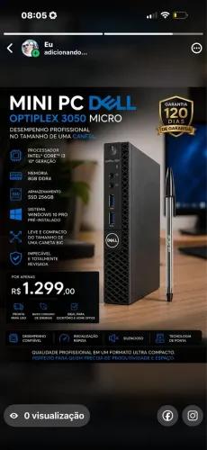 Mini cpu Dell 3050 i3 10 Th SSD parcelamos no cartão
