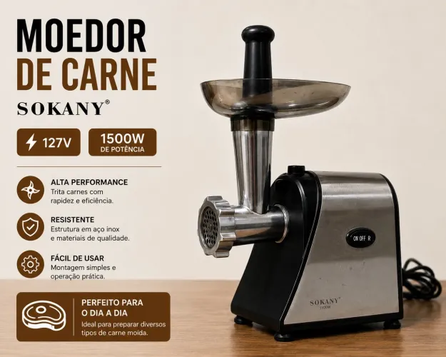 Moedor de carne Sokany 127v 1500w de potência 