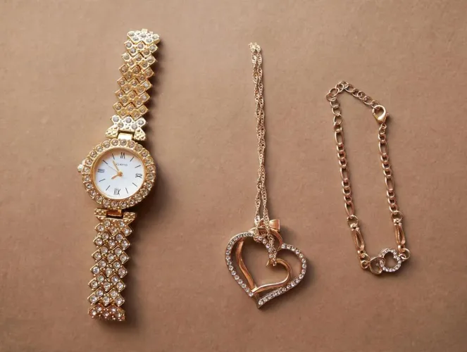? KIT RELÓGIO FEMININO DOURADO 3 EM 1 - LUXO COMPLETO ?*