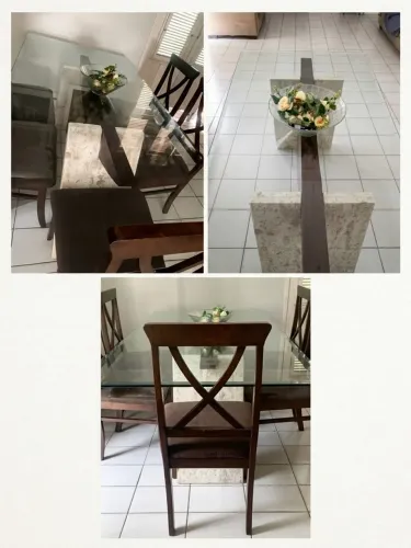 Vendo mesa para 8 lugares, tampo de vidro bisotado.