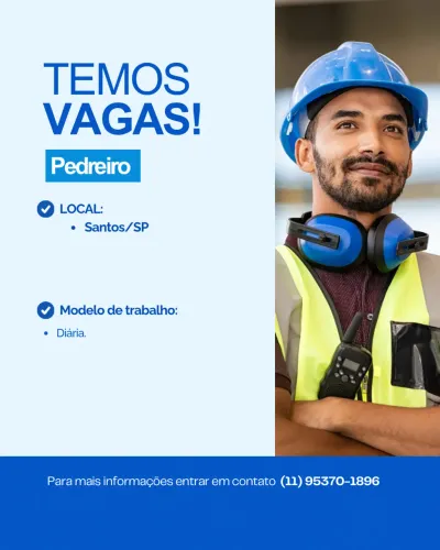 Vaga para pedreiro diarista em Santos
