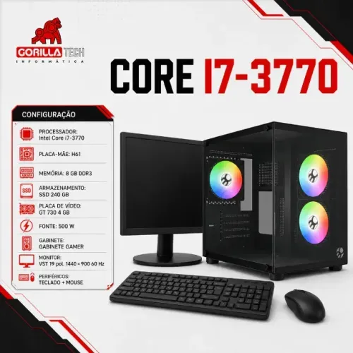 PC Completo i7-3770 GT 730 8GB SSD 240GB + Monitor 19" Novo