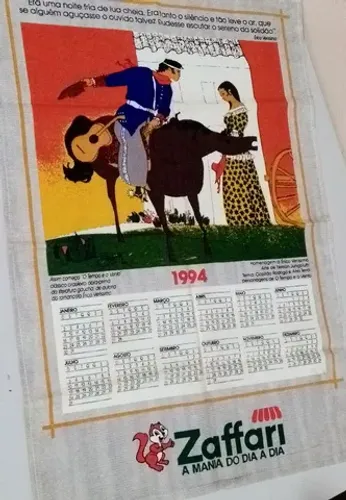 Pano de prato em formato de calendário antigo e novo de 1994 marca Teka de algodão