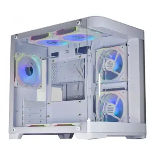 Gabinete Gamer K-Mex Aquário Curva Micro White, CG-W1AG, Lateral e Frontal Vidro, S/ Fan