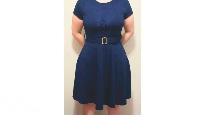 Vestido jacquard evasê azul escuro - veste 40/44