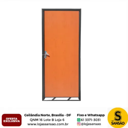 Porta de madeira kit com portal de ferro 80, 70 60 cm