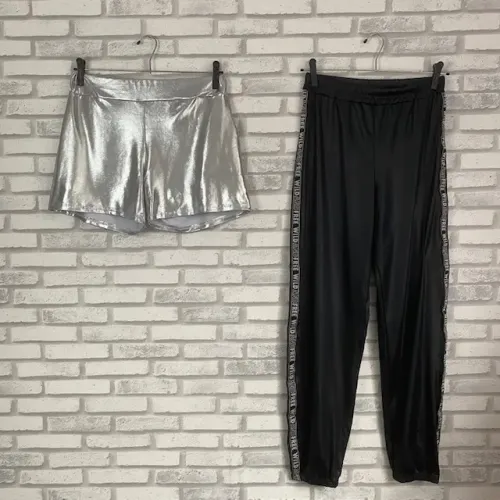 Kit Calça Miss Fifteen Preta Vinil + Shorts Prateado Tamanho 14-16