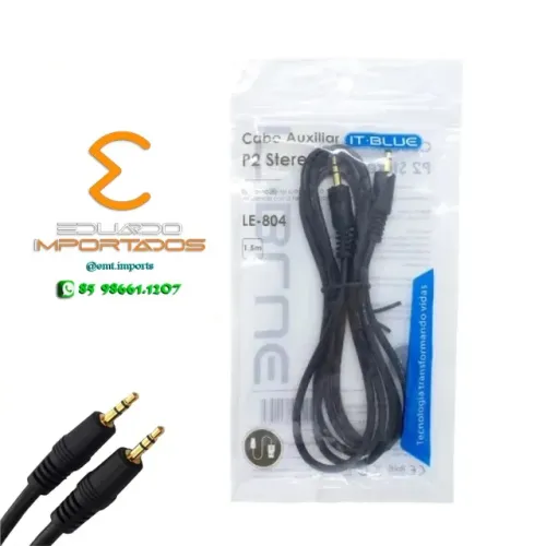 Cabo P2 x P2 auxiliar 1.5 m universal
