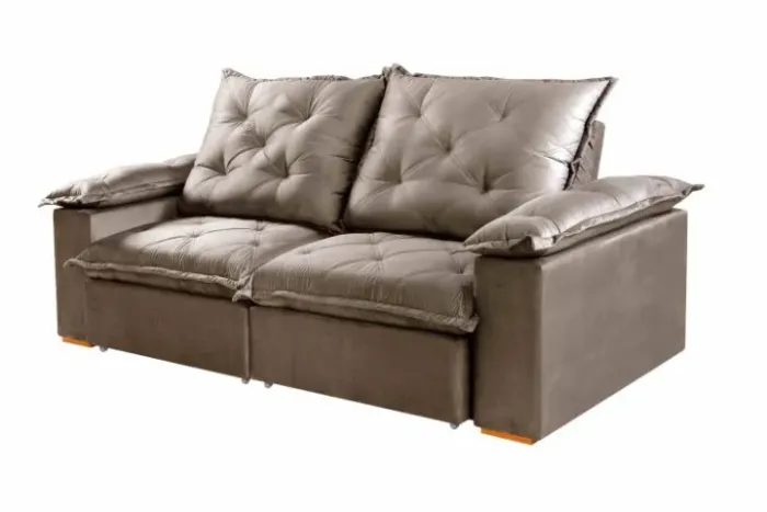 Estofado Retratil Reclinavel Leblon 230 2x90 Molas Ensacadas Veludo Inca Bege Escuro 813 E