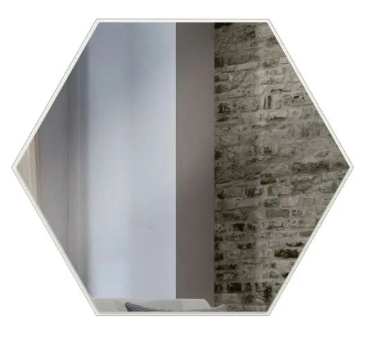 Espelho Decorativo Hexagonal 69 cm Moldura Off White Brilho 