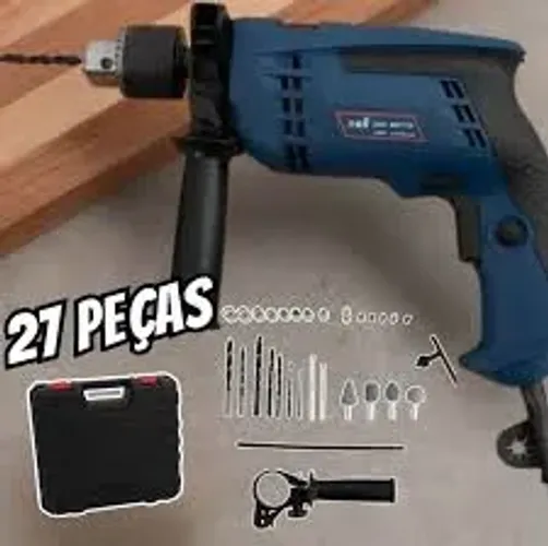 Furadeira de Impacto Nell 650W Velocidade Variável - e Reversível 1/2? com Maleta + 27 Peç