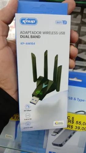 Adaptador Wifi Usb Dual Band Com 4 Antenas Kp-aw164 Preto