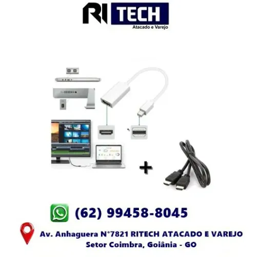 Kit Espelha Extende Tela Macbook MiniDisplayport Thunederbolt para Hdmi + Cabo Hdmi 1M