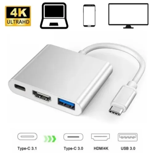 Adaptador tipo-c para hdmi + usb 3.0 + usb c Resolução 4k