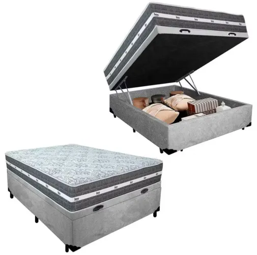 Cama Box Casal com Baú e Colchão de Molas Ensacadas