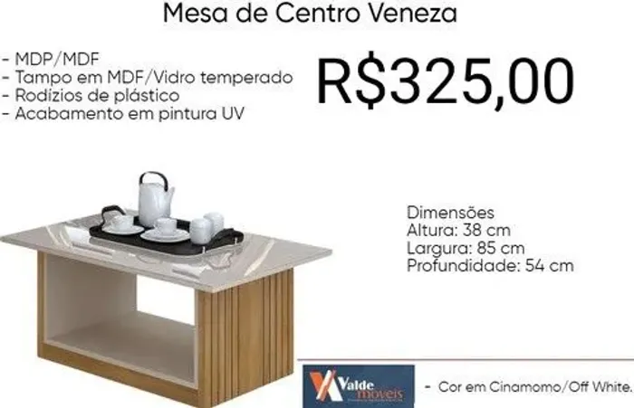 Mesa de Centro Veneza Cinamomo/Off White