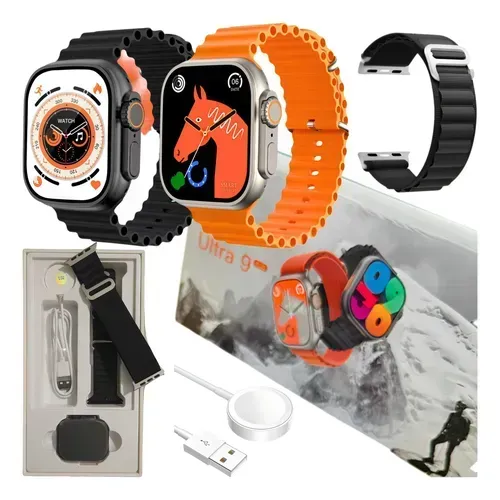 Smartwatch Amoled Ultra Max Serie 9 Plus Nfc Original+brinde Caixa Prateado Pulseira Laran
