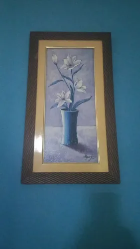 Par de quadros antigos vasos de flor