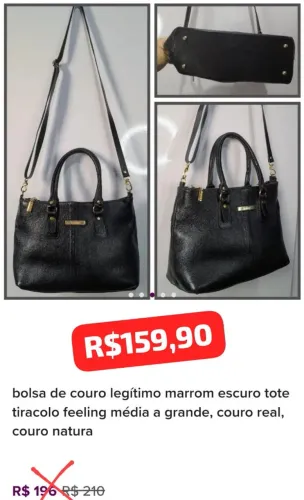 Bolsa de Couro Legítimo Marrom Escuro Tote Tiracolo