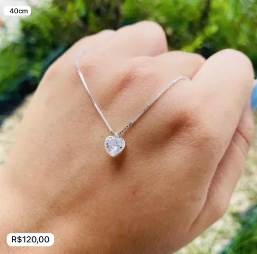 Colar Coração 40cm - Delicado e Charmoso Prata 925 legítima 