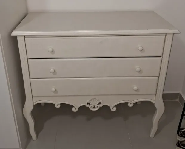 Cômoda Vienna Entalhado 3 Gavetas Madeira Maciça Branco Provençal