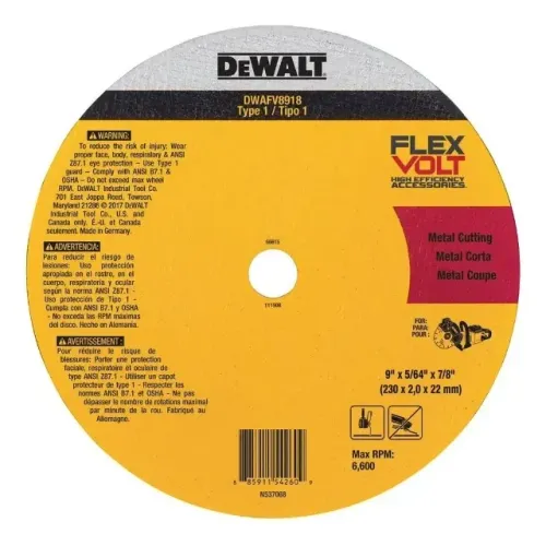 DISCO CORTE DEWALT FLEXVOLT 9POL 9x5/64x7/8 230x2x22,23MM