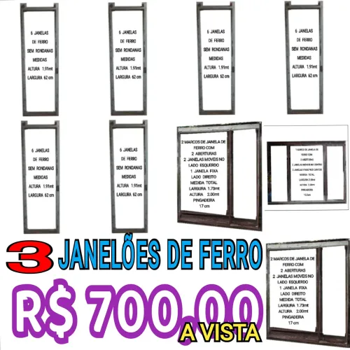 3 JANELÕES DE FERRO ANTIGA USADA ( ALTURA 2.00 MTS  ) BOA PARA SACADA DE PRÉDIO 