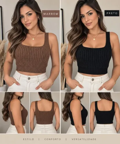 Kit 2 Cropped de Tricô Feminino Marrom e Preto | Novo | Frete Grátis
