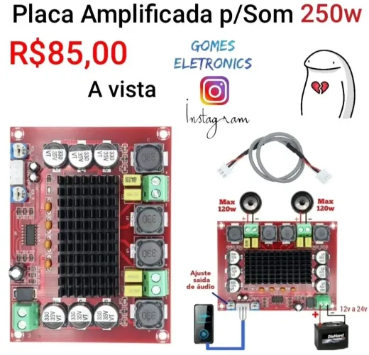 Placa Amplificada 2.0 Modulo 2x 120+120 = 240w Rms Potencia ( Loja Fisica )