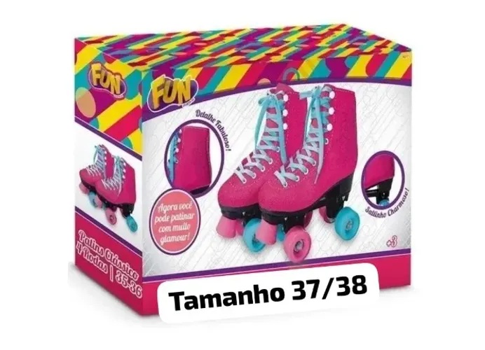 Patins Infantil Retrô 4 Rodas Rosa Tam 37/38 Brink