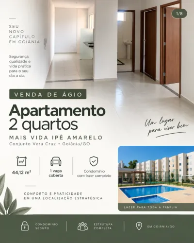 Venda de ágio - Apto 2 quartos, 44,12 m², vaga coberta - Conjunto Vera Cruz