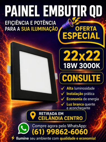 PAINEL EMBUTIR QD 22x22 18W 3000K