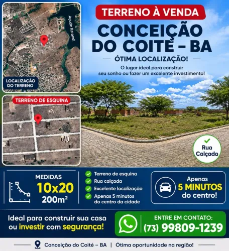 ? TERRENO À VENDA EM CONCEIÇÃO DO COITÉ - BA