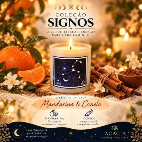 Velas aromáticas - Coleção Signos (Leão) - 100% cera de coco - 150g