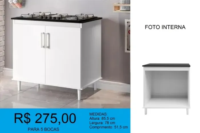 Balcão para cooktop branco - a pronta entrega