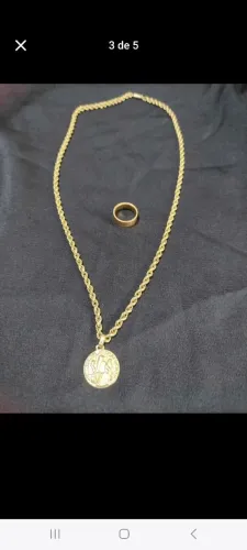 Cordão baiano em ouro 18k =750com pingente são Bento e aliança