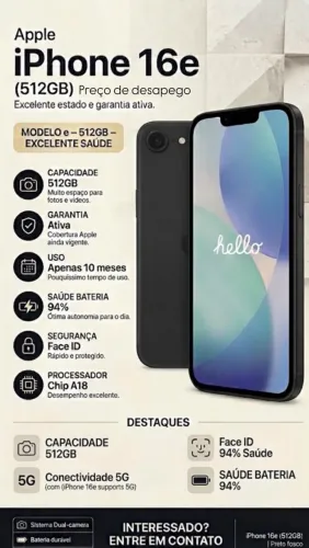 IPHONE 16e 512GB SEMINOVO COM APENAS 8 MESES DE USO