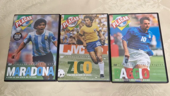 Coleção Grandes Craques Placar - 3 DVDs - Baggio, Zico e Maradona em ótimo estado