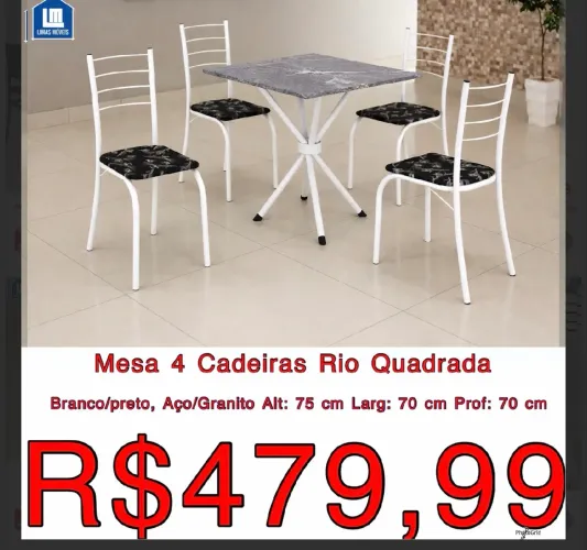 ? 479,99 - PROMOÇÃO- mesa 4 cadeiras quadrada rio - tampo granito - frete grátis *