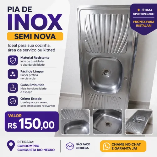 Pia de Inox Semi Nova c/ Cuba - Ótimo Estado - R$150