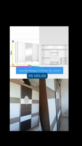 Guarda Roupa de Casal 3 Portas de Correr