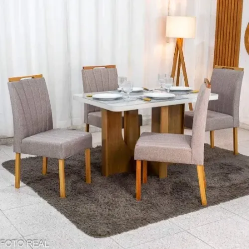 Mesa de Jantar Diana 120x80 C/4 Cadeiras em Linho MDf rf29 S