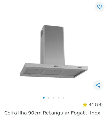 COIFA DE ILHA FOGATTI INOX 90CM 3VELOCIDADES