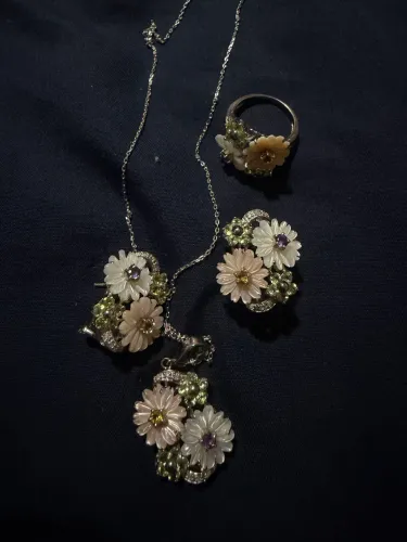 Conjunto floral vintage em prata 925