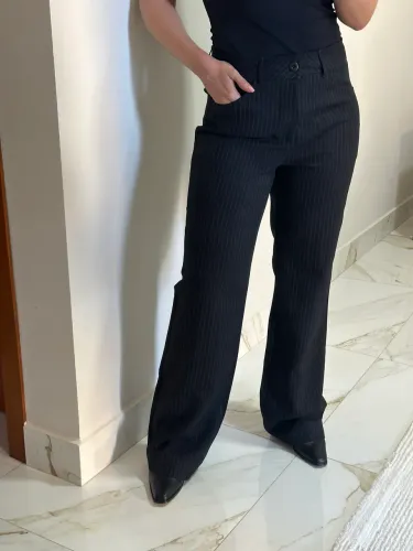 calça oxford alfaiataria risca de giz | tamanho g
