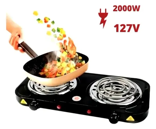 Fogão Fogareiro Elétrico Cooktop Preto 2 Bocas 127v 2000w Novo, sem uso.